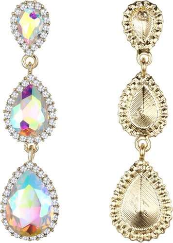 Miniatura 87 de EleQueen Pendientes de cristal austriaco en tono dorado para mujer, forma de pera de 2.5 pulgadas, color esmeralda