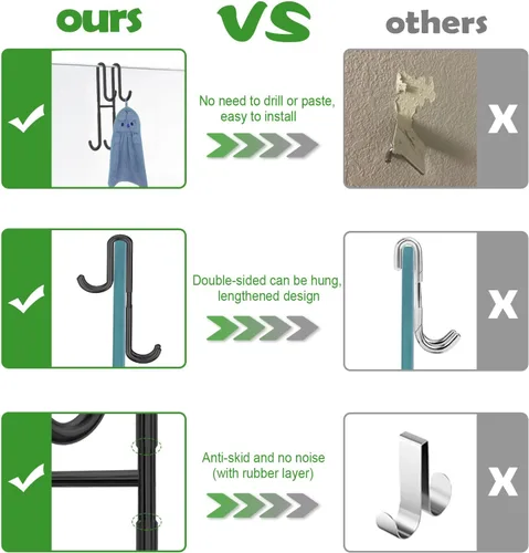 Miniatura 5 de Cerbonny Ganchos para puerta de ducha, paquete de 2 ganchos dobles para toallas de baño, puerta de ducha de vidrio sin marco, colgador de baño