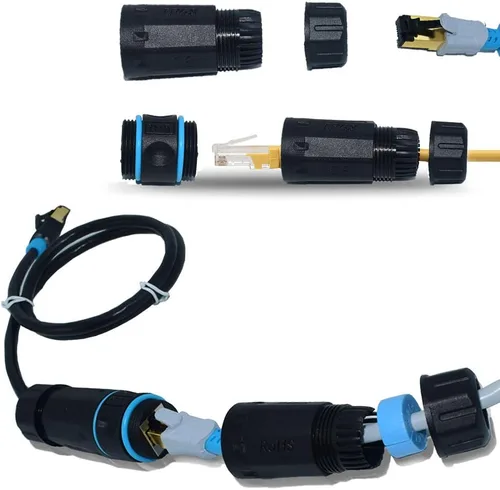 Miniatura 7 de Conector impermeable RJ45, conector de cable hembra a hembra, con acoplador de cable de blindaje CAT6-YMP23-Azul-2PCS