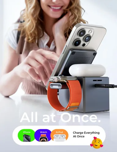 Miniatura 2 de LISEN Soporte Cargador Qi2 Magsafe Estación de Carga 3 en 1 para Apple iPhone y Reloj Estación de Carga para Cargador Magsafe de 15W Soporte Cubo