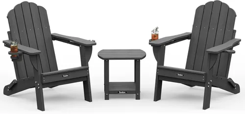 Miniatura 36 de Silla Adirondack plegable, silla Adirondack de HDPE con 2 soportes para tazas, sillas para fogatas al aire libre de fácil montaje para patio