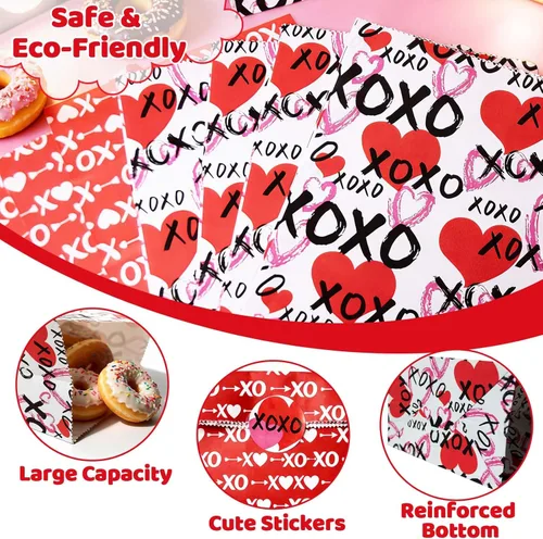 Miniatura 5 de Bolsas de San Valentín Haobell - 24 piezas de bolsas de regalo de San Valentín con pegatinas para fiestas en el aula, niños, compañeros de trabajo