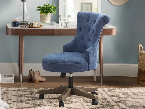 Miniatura 6 de HUIMO Silla de oficina en casa, silla de escritorio tapizada sin brazos con ruedas, altura ajustable, silla de escritorio para computadora con patas