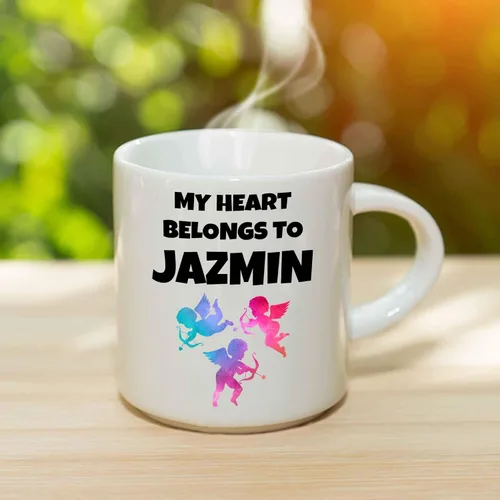 Miniatura 3 de My Heart Belongs To Jazmin Coffee Mug - Personalized Ceramic Cup with Name, Custom Mug, Customized Birthday/Christmas Gift, Holiday Present, 11 Oz