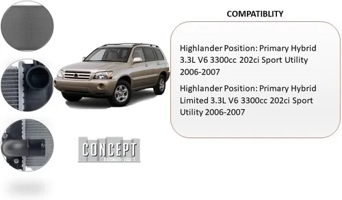 Miniatura 5 de Compatible con Toyota Highlander Hybrid/Hybrid Limited 2006-2007 3.3L V6 Radiador Partslink: LX3010132 / OEM: 16041-20353