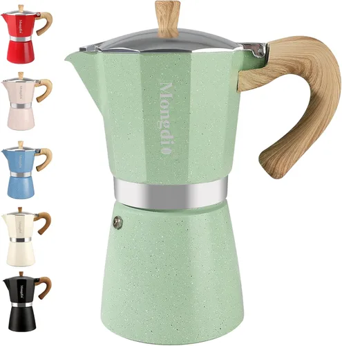 Miniatura 22 de Mongdio Cafetera de café expreso Moka Pot, cafetera cubana, cafetera de estufa Moka Italian Espresso Greca, cafetera percoladora, 3 tazas de Negro