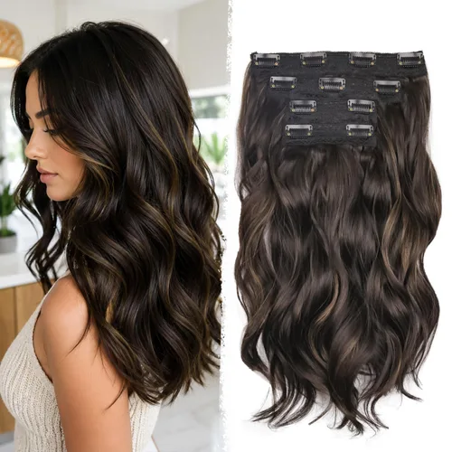 Miniatura 21 de Extensiones de cabello con clip, extensiones de cabello sintético ondulado de 14 pulgadas con clip (color: 22H10#)