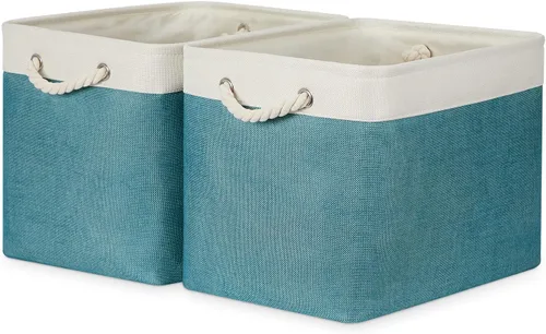 Miniatura 46 de Bidtakay Cestas de almacenamiento de tela con asas [paquete de 2] organizador de lona grande de 16 x 11.8 x 11.8 pulgadas, canastas altas plegables