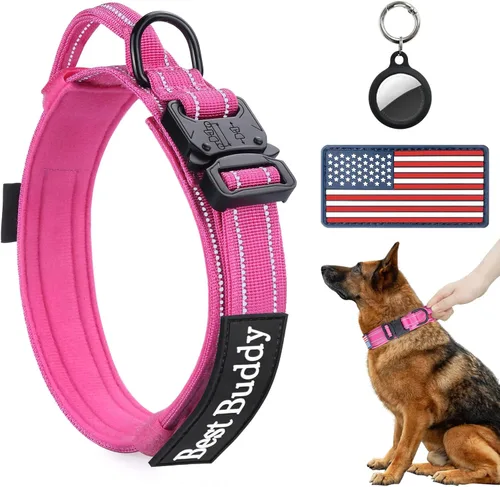 Miniatura 15 de AUBELL Collar táctico reflectante para perro, collares militares ajustables de servicio pesado K9 con asa y hebilla de metal de liberación rápida