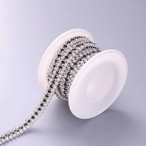 Miniatura 6 de Jerler Cadena de cierre de diamantes de imitación de 3 filas de 2 yardas para manualidades, bodas y decoración de ropa (negro, 3 filas-2 yardas)