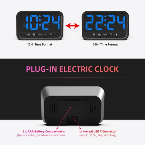 Miniatura 4 de Pequeño reloj digital LED para dormitorio, reloj despertador fuerte para adultos y adolescentes que duermen mucho Reloj de escritorio eléctrico