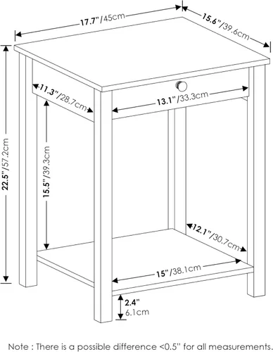 Miniatura 3 de Furinno Classic - Mesa auxiliar con cajón, paquete de 1 unidad, americano