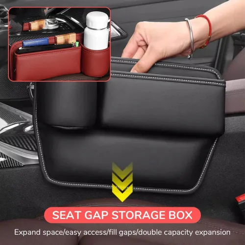 Miniatura 2 de Bolsa de cuero para portavasos de automóvil, caja de almacenamiento para automóvil mejorada 2025 con soporte para tazas, caja de almacenamiento