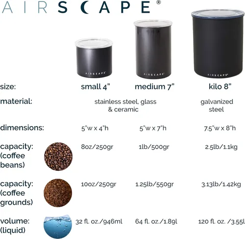 Miniatura 6 de Planetary Design Airscape Contenedor de café de acero inoxidable Contenedor de almacenamiento de alimentos Tapa hermética patentada de EE. UU.