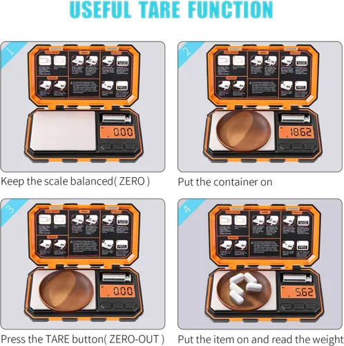 Miniatura 6 de Báscula digital de bolsillo de Fuzion, 500 g x 0.01 g, báscula de gramos, báscula mini de 6 unidades para joyas con pantalla LCD, función de tara