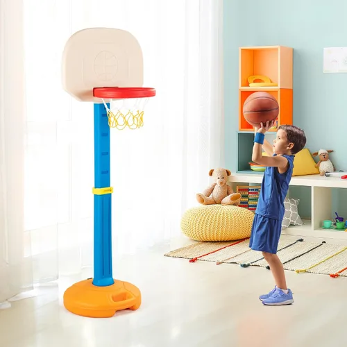Miniatura 7 de Costzon Aro de baloncesto para niños, altura ajustable de 3.9 pies - 5.2 pies canasta de baloncesto para niños, mini juego de baloncesto portátil