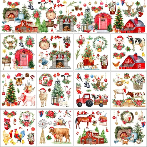 Miniatura 14 de BBTO 12 hojas de transferencia de Navidad para manualidades y muebles, calcomanías de transferencia de Navidad, calcomanías de invierno para madera