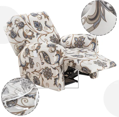 Miniatura 4 de Peryiter 4 fundas para silla reclinable de 1 asiento, fundas elásticas para silla mecedora, con bolsillo para el brazo, protector de muebles Fallon