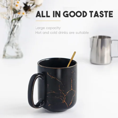 Miniatura 5 de harebe Taza de Café de Cerámica Extra Grande de Mármol Negro Dorado de 22 OZ, Tazas de Latte Altas Extragrandes, Taza Gigante Grande para Hombres