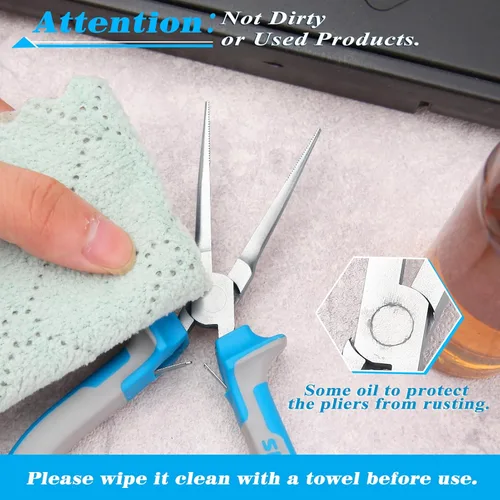 Miniatura 7 de SPEEDWOX Alicates de punta fina con punta fina, alicates de punta larga con mandíbula dentada, cubierta protectora para fabricación de joyas, pesca