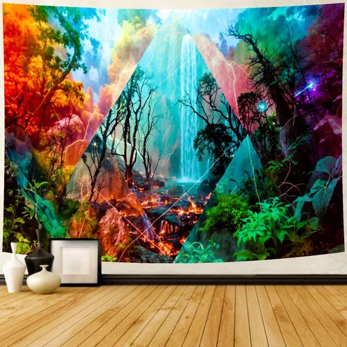 Miniatura 7 de Delur Tapiz de Bosque Árbol de la Vida Tapiz de Selva Tropical Colgante de Pared Paisaje Natural Colorido Místico Psicodélico Espiritual Cabecero