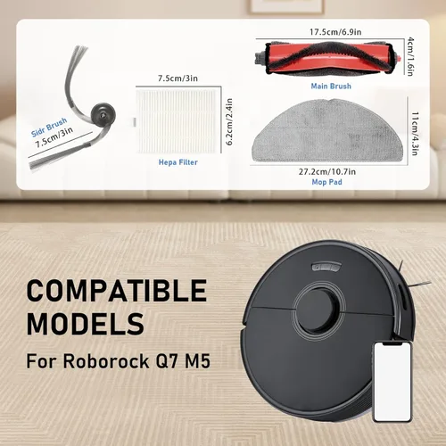 Miniatura 6 de Kit de accesorios para Roborock Q7 M5, Q7 M5+, Q7 L5, Q7 L5+, piezas de repuesto para robot aspirador, 1 cepillo principal, 4 cepillos laterales, 4