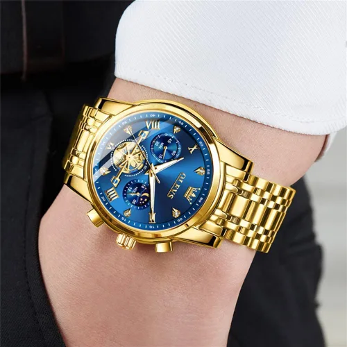 Miniatura 7 de OLEVS Relojes para hombre de plata, reloj de cronógrafo de acero inoxidable para hombre, reloj analógico de cuarzo de cara grande para hombre