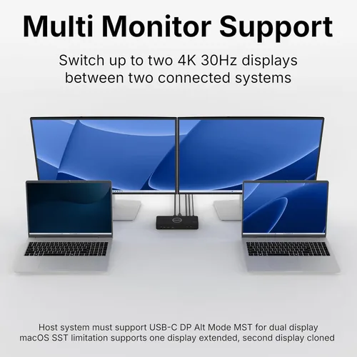 Miniatura 5 de VisionTek Estación de acoplamiento KVM VT2900 para 2 laptops, USB-C Dual Monitor Dock con HDMI y DisplayPort, entrega de energía de 100 W