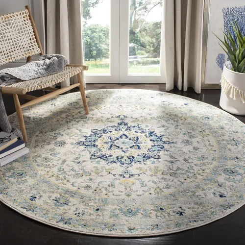 Miniatura 7 de SAFAVIEH Madison Collection - Alfombra decorativa de 2 pies 3 pulgadas x 3 pies 11 pulgadas, color marfil y azul, diseño de medallón bohemio,