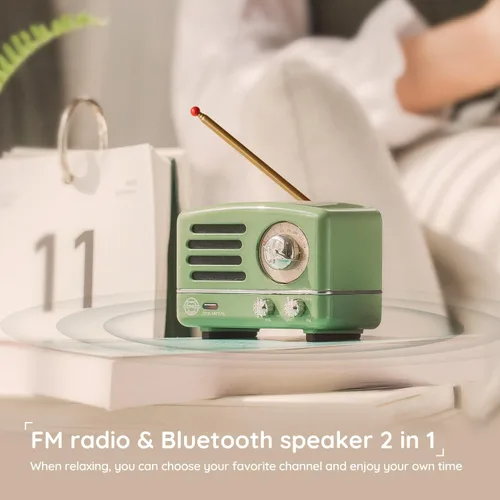Miniatura 3 de Muzen Altavoz Bluetooth portátil, pequeño altavoz inalámbrico vintage de metal OTR, radio FM retro con antena AUX, audio estéreo de alta fidelidad