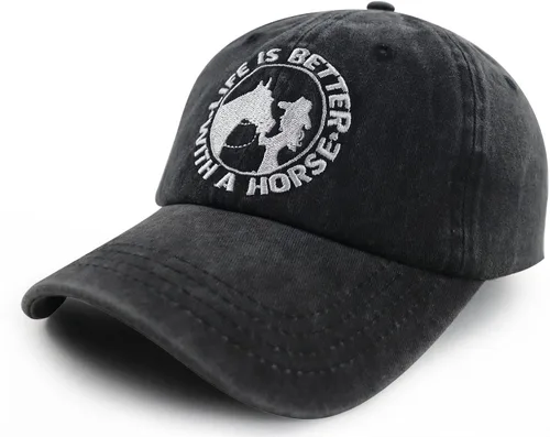 Miniatura 3 de Vxchkerm La vida es mejor con un sombrero de caballo para mujeres y niñas, gorra de béisbol bordada ajustable de algodón para amantes de los caballos