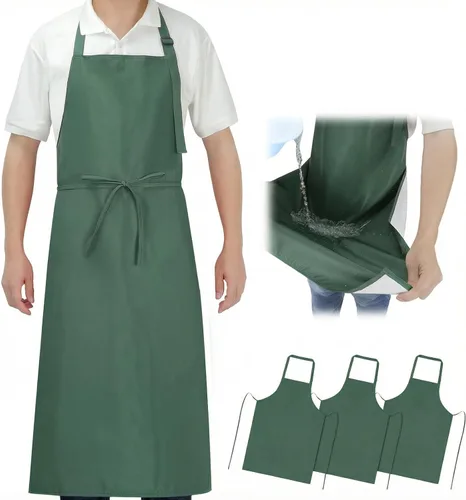 Miniatura 10 de SHEOMERN Delantales de cocina para hombre, impermeables, a prueba de aceite, 3 capas, largo sin bolsillos, para asar a la parrilla, hornear, regalo