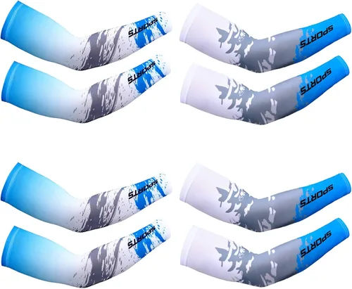 Miniatura 12 de Newcotte 4 pares de mangas de protección solar UV para brazos, manga deportiva de enfriamiento antideslizante, calentadores de seda de hielo