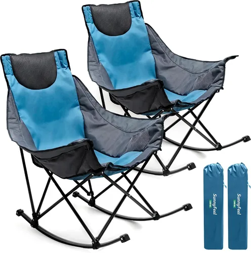 Miniatura 15 de SUNNYFEEL Silla Mecedora de Camping de Gran Tamaño, Silla de Patio Totalmente Acolchada con Bolsillo Lateral, Sillón Reclinable Portátil de Respaldo