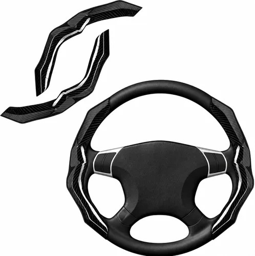 Funda de volante de fibra de carbono con forro antideslizante y diseño segmentado, 2 unidades, protector universal para volante para hombres y
