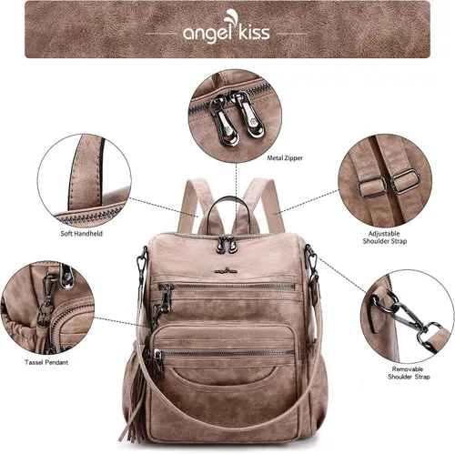 Miniatura 89 de Bolsos mochila monedero de piel sintética para mujer, bolsas con zíper, mochilas de hombro casuales