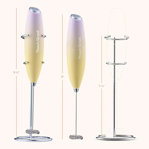 Miniatura 8 de Espumador de Leche Potente de Mano, Espumador de Leche Mini, Mezclador de Bebidas de Acero Inoxidable con Soporte para Espumador (Lavanda Banana)