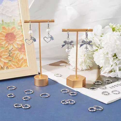 Miniatura 4 de SUNNYCLUE 1 caja, 12 pares de ganchos redondos para aretes franceses, gancho para aretes con cierre de palanca, pequeño y ligero, de acero