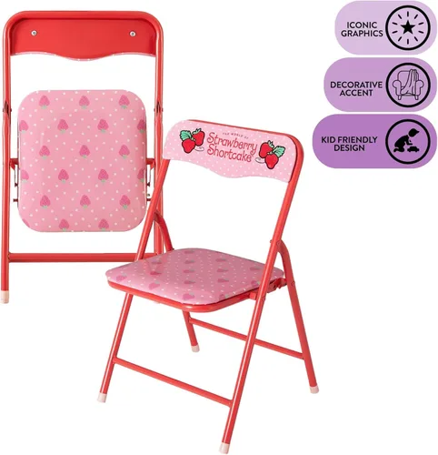 Miniatura 4 de Idea Nuova Juego de muebles de 3 piezas con 1 mesa cuadrada y 2 sillas plegables para niños, Strawberry Shortcake Tarta de Fresa