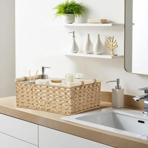 Miniatura 9 de DECOMOMO Cesta de almacenamiento de mimbre, cesta trasera del inodoro, organizador de baño, bandeja para tanque de inodoro, encimera, decoración
