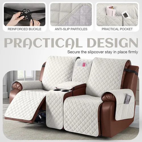 Miniatura 4 de KinCam Funda 100% Impermeable para Loveseat Reclinable con Consola, Fundas Antideslizantes para Sofá Reclinable de 2 Asientos, Funda para Sofá