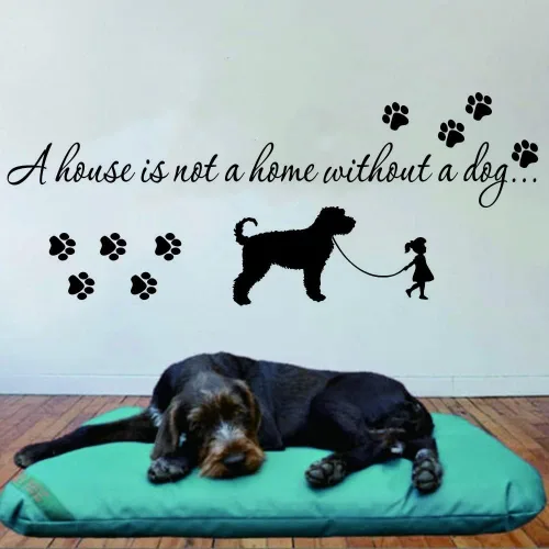 Miniatura 6 de Calcomanía de pared para amantes de los perros, calcomanía de PVC extraíble con bonita cita de mascotas y huellas de patas, palabras de pared