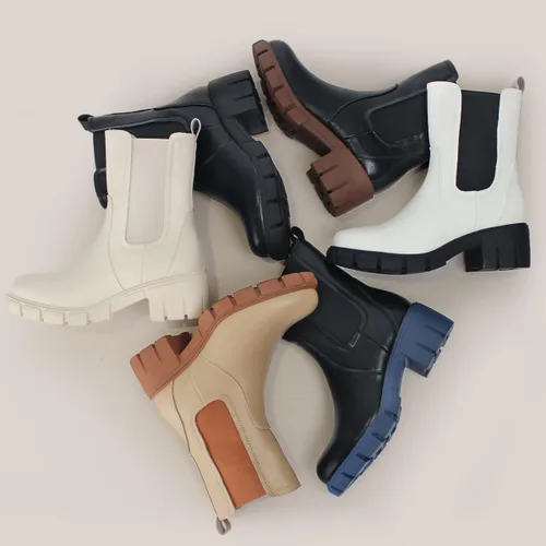 Miniatura 7 de Hawkwell Botas Chelsea de plataforma para mujer, botines gruesos con tacón de bloque elástico, suela de lengüeta
