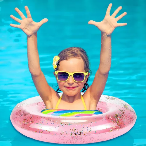 Miniatura 5 de Wettarn Flotadores inflables para piscina, juguetes para niños, tubos de natación para niños, tubos de piscina con lentejuelas con purpurina Rosa