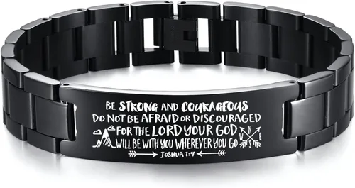 VNOX Pulsera cristiana para hombre con versículo de la Biblia personalizada de acero inoxidable, regalo inspirador para hombres, ajustable