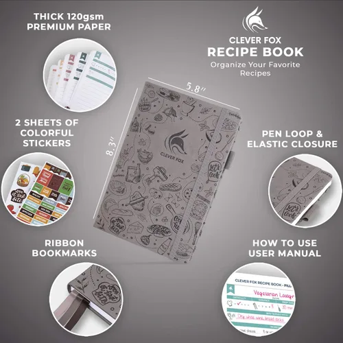 Miniatura 2 de Clever Fox Libro de recetas - Libro de cocina familiar en blanco - Diario de cocina vacío - Organizador de cuadernos para escribir recetas - Gris