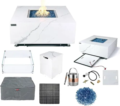 Miniatura 51 de Elementi+ Mesa de Fuego de Gas Colorado de Hormigón Fundido de 56" Rectangular, Hoguera al Aire Libre con Ignición Electrónica Incluye Cubierta