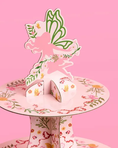 Miniatura 5 de xo, Fetti Garden Fairy Cupcake Tower, 3 niveles Decoraciones de fiesta de mariposa para niños, fiesta de té, cumpleaños, bosque de bosques, país