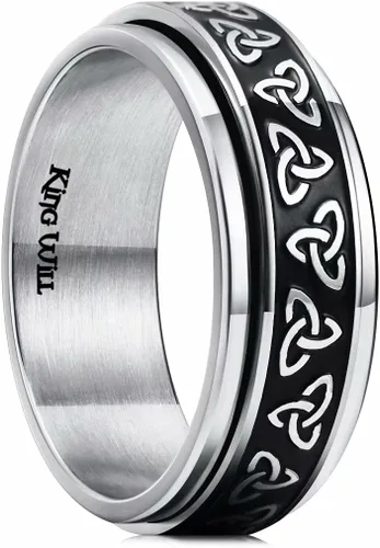 Miniatura 70 de King Will Anillo giratorio de acero inoxidable 316L para hombres y mujeres, 0.315 in de dragón/nudo celta, anillo para ansiedad para aliviar