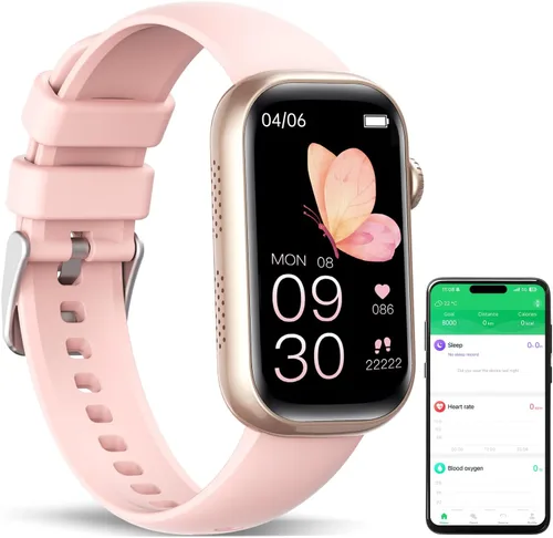 Rastreador de actividad física, reloj inteligente con frecuencia cardíaca dinámica 24/7, monitoreo de oxígeno en sangre, contador de sueño, Rosa